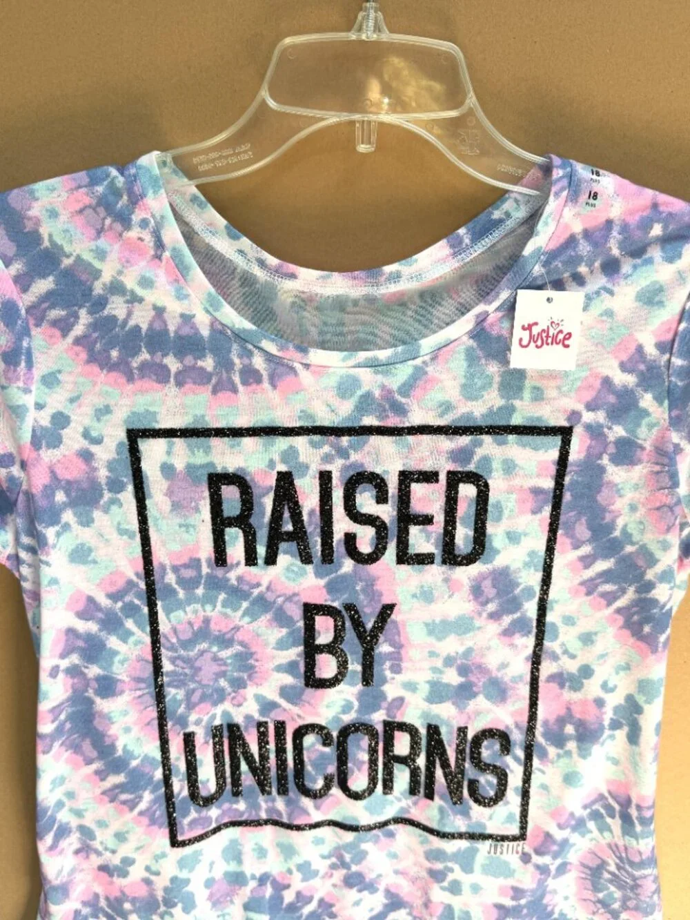 NWT Girls Justice TieDye Short Sleeve Top w/Glitterized 